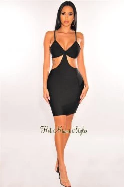 Vendor-unknown Black Bandage Spaghetti Straps Knotted Cut Out Mini Dress Just In