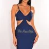 Vendor-unknown Deep Blue Bandage Spaghetti Straps Knotted Cut Out Mini Dress Just In