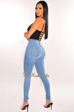 Vendor-unknown Just In Black Plunge V Neck Spaghetti Straps Cut Out Back Bodysuit