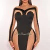 Queen Mania Just In Black Nude Sheer Mesh Long Sleeve Mini Dress