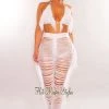 LOVESENSE Just In White Knit Halter Triangle Top Fringe Ladder Cut Pants Two Piece Set