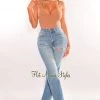 Top Tier Just In Denim Distressed High Waist Straight Leg Slit Jeans