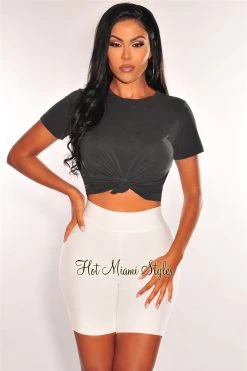 Vendor-unknown White Bandage High Waist Butt Lifting Shorts Just In