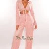 MEEK Just In Blush Collared Long Sleeve Pleated Palazzo Pants Two Piece Set