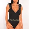 Vendor-unknown Just In Black Sweetheart Satin Ruched Straps Sleeveless Bodysuit