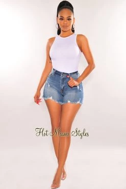 ITZON APPAREL HMS Essential: White Ribbed Seamless Sleeveless Bodysuit
