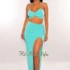 SPRING HAZE Just In Mint Knotted Slit Skirt Two Piece Set