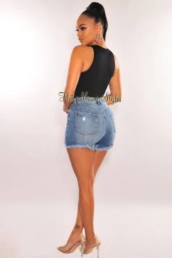 ITZON APPAREL Just In HMS Essential: Black Ribbed Seamless Sleeveless Bodysuit