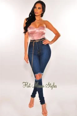 Orange Shine Nude Satin Bustier Padded Crop Top Just In