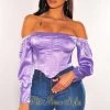 Orange Shine Just In Lavender Satin Off Shoulder Bustier Crop Top