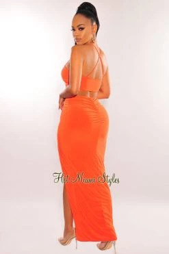 SPRING HAZE Just In Tangerine Knotted Slit Skirt Two Piece Set