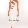Dexire White One Shoulder Cut Out Midi Dress