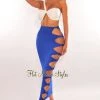 Dexire Royal Blue High Waist Cut Out Knotted Slit Skirt Just In