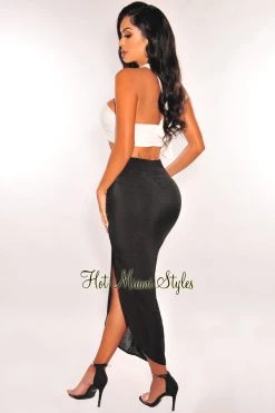 HYFVE Black Shimmery High Waist Ruched Slit Skirt Just In