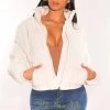 Vendor-unknown White Puffer Bomber Zipper Cropped Jacket Just In