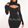 Elan International Black Ribbed Knit Turtle Neck Long Sleeve Cut Out Dress Just In