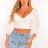 Vendor-unknown Just In White Padded Long Sleeve Cut Out Tie Up Back Bustier Crop Top