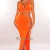K-too Tangerine Sleeveless Lace Up Slit Skirt Two Piece Set