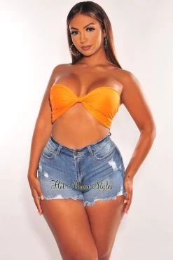 Dexire Just In Tangerine Double Lined Multiwear Bandeau Tie Up Crop Top