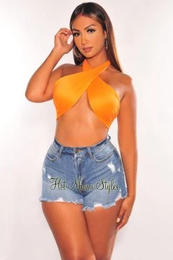 Dexire Just In Tangerine Double Lined Multiwear Bandeau Tie Up Crop Top
