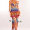 Hollywood & I Multi Color Ribbed Halter O-Ring Cut Out Cover Up Slit Dress