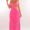 CHERRY MELLOW Just In Fuchsia Halter Mesh O-Ring Cut Out Maxi Dress
