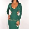 MEEK Emerald V Neck Long Sleeve Strappy Open Back Dress