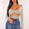 Vendor-unknown Light Gray Long Sleeve Tie Up Crop Top