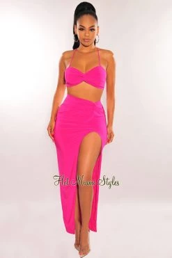 SPRING HAZE Magenta Knotted Slit Skirt Two Piece Set Just In