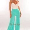 MEEK Just In Jade Ribbed Shimmery High Waist Palazzo Pants