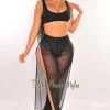 Daisy Black Mesh Sheer High Waist Double Slit Cover Up Pants