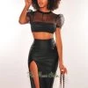 Double Zero Inc. Black Faux Leather Front Slit Skirt Just In