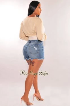 HYFVE Outerwear Nude Long Sleeve Cropped Cut Out Sweater