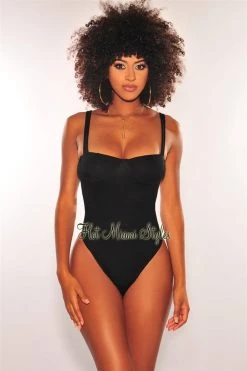 Glamazon Black Ribbed Knit Underwire Bustier Bodysuit