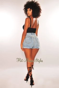 Glamazon Black Ribbed Knit Underwire Bustier Bodysuit