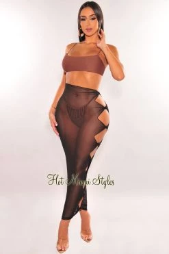 WIN WIN APPARIL Just In Black Sheer Mesh Knotted Skirt Cover Up