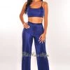 MEEK Just In Deep Blue Ribbed Palazzo Pants Two Piece Set