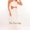 LUXXEL Off White Linen Halter O-Ring Cut Out Maxi Dress