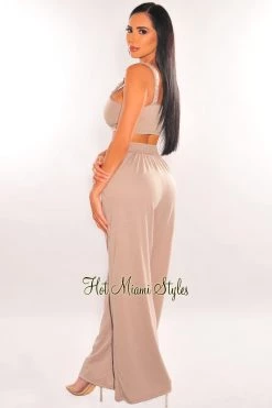 Dexire Taupe Knotted Palazzo Pants Two Piece Set Just In