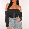 Orange Shine Black Hook & Eye Off Shoulder Bandage Corset Crop Top Just In