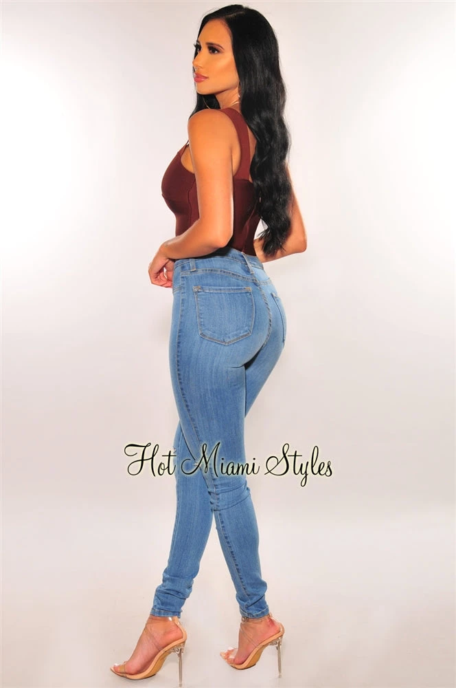 Glamazon Just In Chocolate Brown Square Neck Straps Bandage Bodysuit