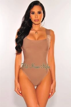 Glamazon Mocha Square Neck Straps Bandage Bodysuit Just In
