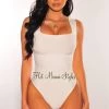 Glamazon White Square Neck Straps Bandage Bodysuit Just In