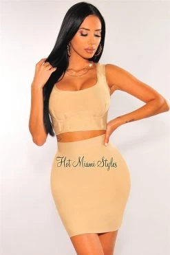 Vendor-unknown Nude Bandage Tank Faux Bustier Skirt Two Piece Set Just In