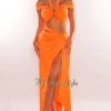 SK CLOTHING Tangerine Halter Off Shoulder O-Ring Strap Slit Skirt Two Piece Set