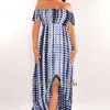 HYFVE Navy Tie Dye Off Shoulder Smocked Ruffle Maxi Dress Just In