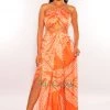 LUXXEL Orange Animal Print O-Ring Cord Cut Out Double Slit Maxi Dress Just In