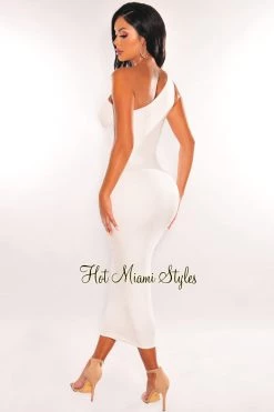 Dexire White One Shoulder Cut Out Midi Dress
