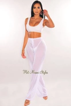 Sole Mio (set) Just In White Mesh Drawstring Palazzo Cover Up Pants