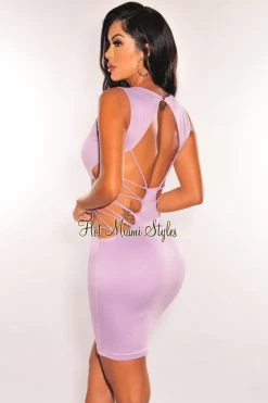 SPRING HAZE Lilac V Neck Sleeveless Strappy Open Back Dress